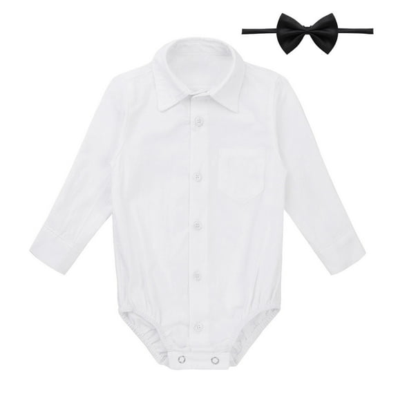 Lejafay Baby Boys Gentleman One Piece Jumpsuit Infant Long Sleeves Romper with Bow Tie Overalls White&Black 12
