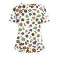 thumbnail image 3 of WTOBBY Women's Fashion V-Neck Short Sleeve Overalls with Convenient Pockets, Halloween Printed Tops for Workwear and Caregiver Apparel,Perfect for Nursing Professionals,White 3XL, 3 of 4