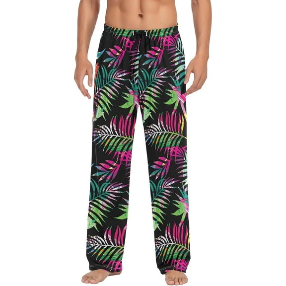 Exotic Paradise Plants Men's Pajama Pants, Soft and Comfortable Lounge Sleep Bottoms with Pockets, Men's Sleepwear with Custom Print, Small