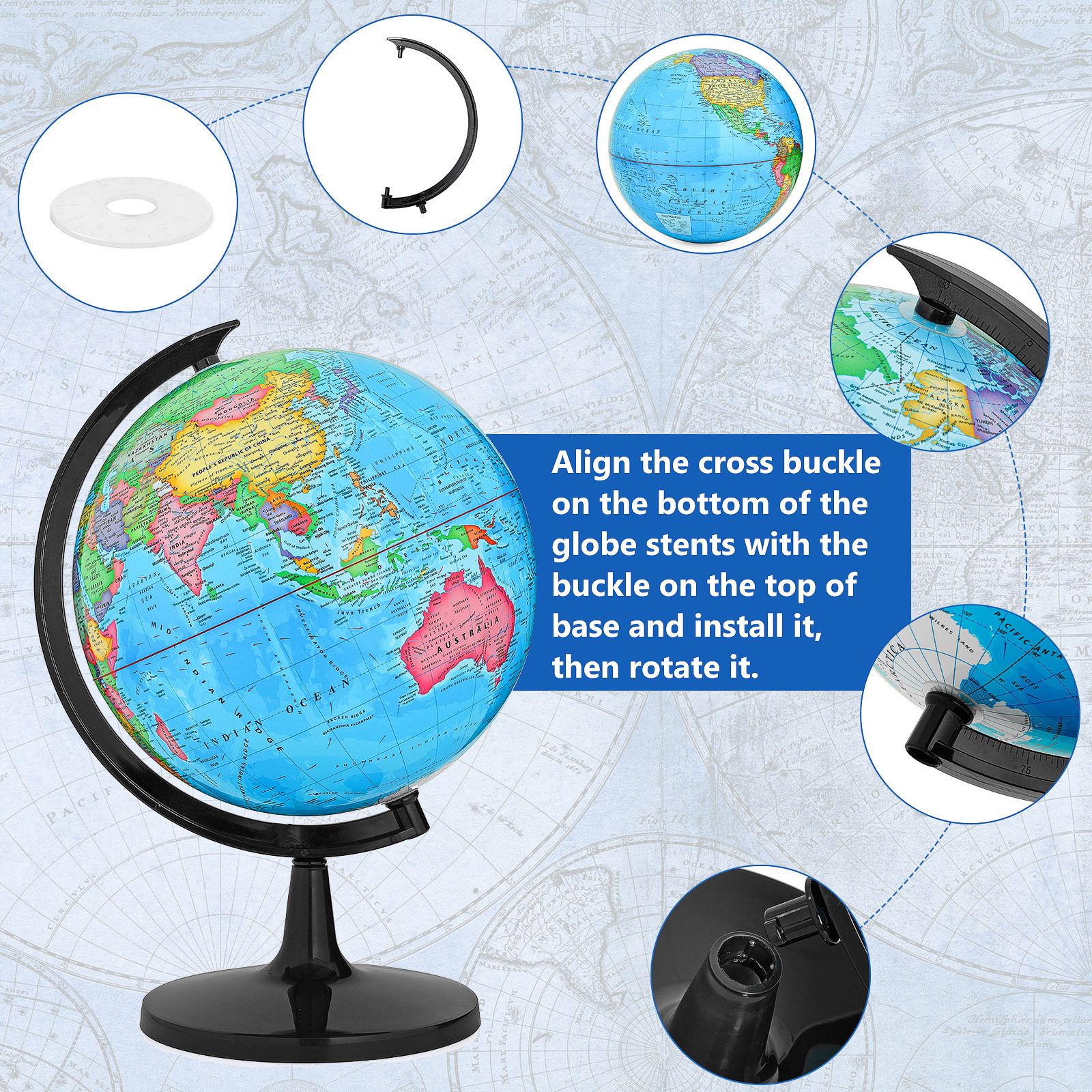 BSHAPPLUS® 13'' World Globe,Globe for Kids,World Globe with stand,World Globes for Adults,Blue - image 3 of 9
