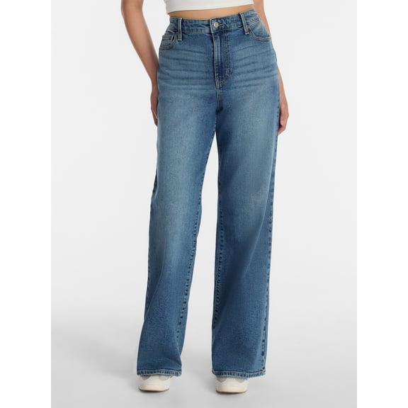 No Boundaries High Rise Baggy Wide Leg Jeans, 30" Inseam, Women’s and Women's Plus