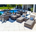 thumbnail image 1 of Sorrento 16-Piece Resin Wicker Outdoor Patio Furniture Combination Set in Gray w/ Loveseat Set, Six-Seat Dining Set, and Chaise Lounge Set (Flat-Weave Gray Wicker, Sunbrella Canvas Taupe), 1 of 3