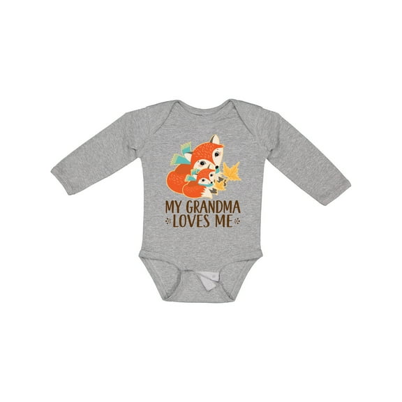 Inktastic Grandma Loves Me Woodland Fox Boys or Girls Long Sleeve Baby Bodysuit