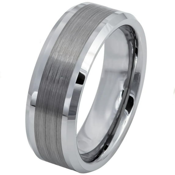8mm Brushed Center Shiny Lines on each side Beveled Edge Wedding Band Ring For Men Or Ladies