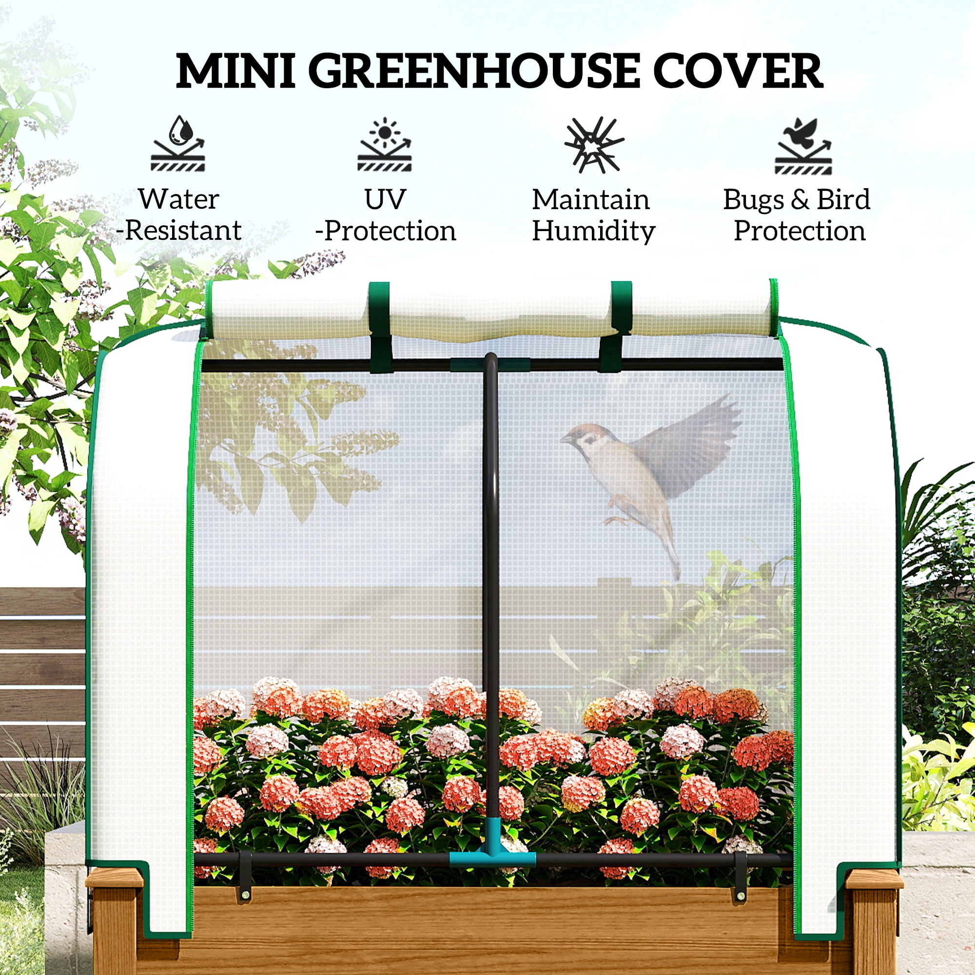 Outsunny Raised Garden Bed with PE Greenhouse Cover Outdoor Elevated Wood Planter Box for Herbs, Vegetables, for Patio, Backyard, Balcony, Brown