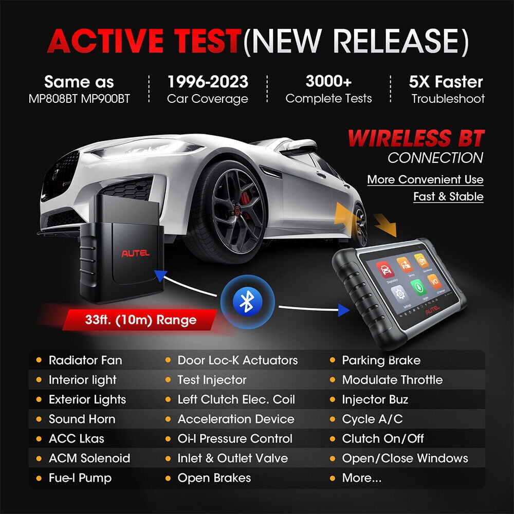 Autel Scanner MaxiCOM MK808K-BT Bidirectional Car Diagnostic Scanner All System Scan Active Test, 28+ Service , FCA SGW Cars, OS11 Updated of MK808BT MK808S MX808S