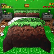 Castle Fairy Female Men Women Pixelated Blocks Miners Full Size Comforter Sets 3-Piece,Video Game Gamepads Bedding Comforter Set,Geometric Plaid Patchwork Lightweight Bedding Sets