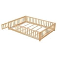 thumbnail image 2 of Full Size Floor Bed for Kids, Wood Full Montessori Bed Frame with Fence Guardrails and & Support Slats, Full Playhouse Bed with Door Design, Kids Fence Bed Playpen Bed for Boys ,Girls, Natural, 2 of 7
