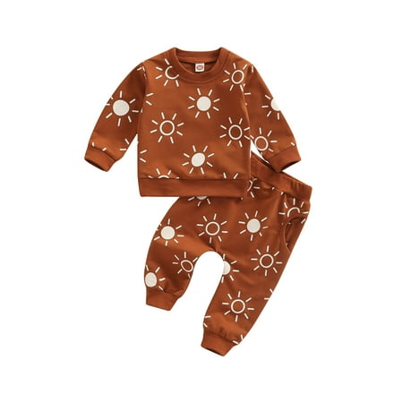 

Genuiskids 2Pcs Newborn Infant Baby Outfits Toddler Casual Sun Print Long Sleeve Round Neck Sweatshirt Trousers with Pockets 0-3T