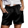 thumbnail image 2 of FAOWME Womens Casual Shorts Flat Front Drawstring Elastic Waist Solid Color Comfortable Lightweight Shorts With Pockets For Everyday Wear,Black,L, 2 of 5