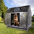 thumbnail image 3 of Createshao Heavy Duty Dog Crate Dog Cage, 45 inch Indestructible Metal Dog Kennel Lockable for Medium Large Dogs with Sturdy Door Lock and Removable Trays, Roof Top Access (Black with one Doors), 3 of 7