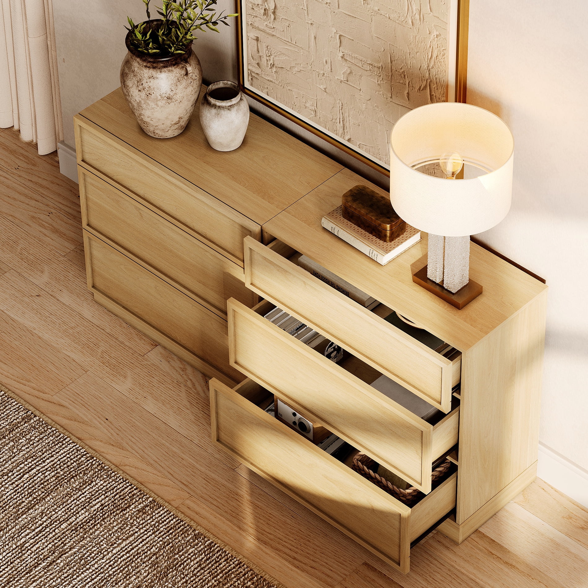 WAMPAT Modern TV Stand for TVs Up to 110", 4-in-1 Entertainment Center TV Console with 8 Doors and Adjustable Shelf, Wooden Media Console Cabinet for Living Room, Bedroom, Oak