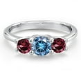 thumbnail image 3 of Gem Stone King 14K White Gold Persian Blue Moissanite & Red Rhodolite Garnet 3-Stone Engagement Ring | 1.24 Cttw | Round 5MM and 4MM | Three Stone Wedding Anniversary Promise Ring for Women (Size 7), 3 of 6