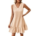 thumbnail image 2 of Horkkom Beach Dresses for Women Mini V Neck Solid Color Sleeveless Dress Summer Casual Vacation Dresses, S-2XL, 2 of 9