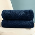 thumbnail image 4 of Exclusivo Mezcla Large Flannel Fleece Throw Blanket, Jacquard Weave Wave Pattern Blanket (50" x 70", Navy Blue), 4 of 9
