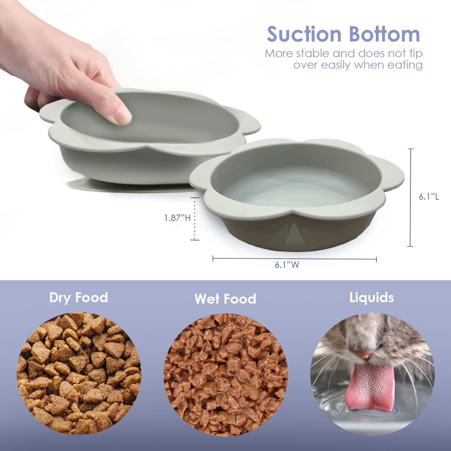 P.T. Supply Co. Gray Small Flower-Shaped Silicone Pet Bowl with Non-Slip Suction Base