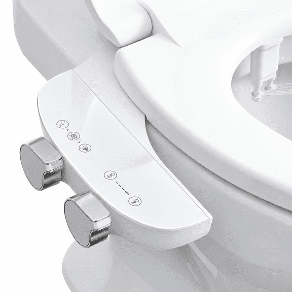 GOLDLEMON Non-Electric Bidet Attachment for Toilet, Ultra-Slim Bidet Toilet Seat with Dual Knobs for Precise Pressure Control, 3 Cleaning Modes: Feminine, Posterior & Self-Cleaning Nozzle