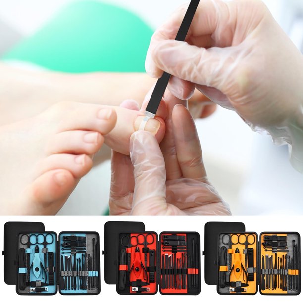 Ganfancp Kit de Uñas, 25 En 1 Kit de Pedicura de Acero Inoxidable Cortauñas con Estuche de Viaje de Cuero Negro Ofertas Del Día Liquidación 25 Herramientas para Decoración de Uñas