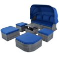 thumbnail image 4 of Harper & Bright Designs Outdoor Patio Furniture Set Daybed Sunbed, PE Wicker Sectional Sofa Set with Retractable Canopy/Lift Top Coffee Table, Rattan Conversation Set, Blue, 4 of 15