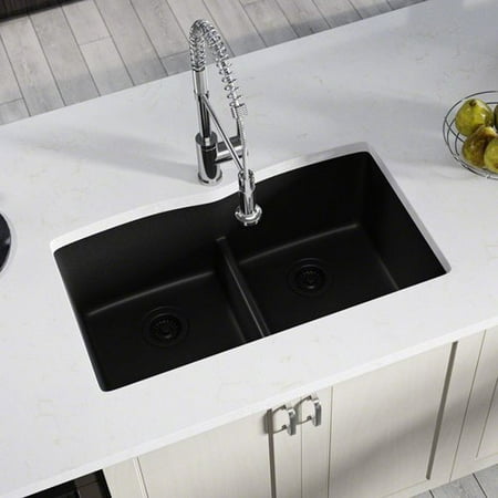 Mr Direct Granite Composite 33 L X 19 W Double Basin Undermount Kitchen Sink With Strainers And Flange