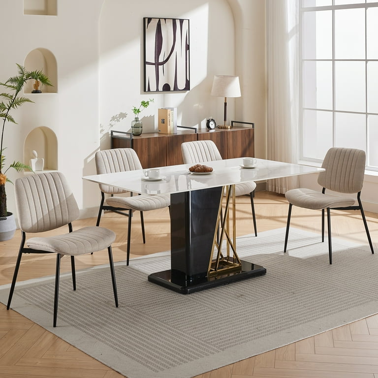 Mid Century Modern Dining Chairs Set of 6, Beige Kitchen Dining