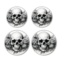 Decorative Stove Burner Covers 4 Pcs Metal Gas Stove Burner Cover 8Inch And 10Inch ,Sugar Skull Rose Flower 3D Day of The Dead style