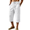 thumbnail image 2 of Mens Linen Capri Pants Loose Lightweight Below Knee 3/4 Pants Drawstring Gym Workout Long Shorts Travel Beach Pant, M, 2 of 8