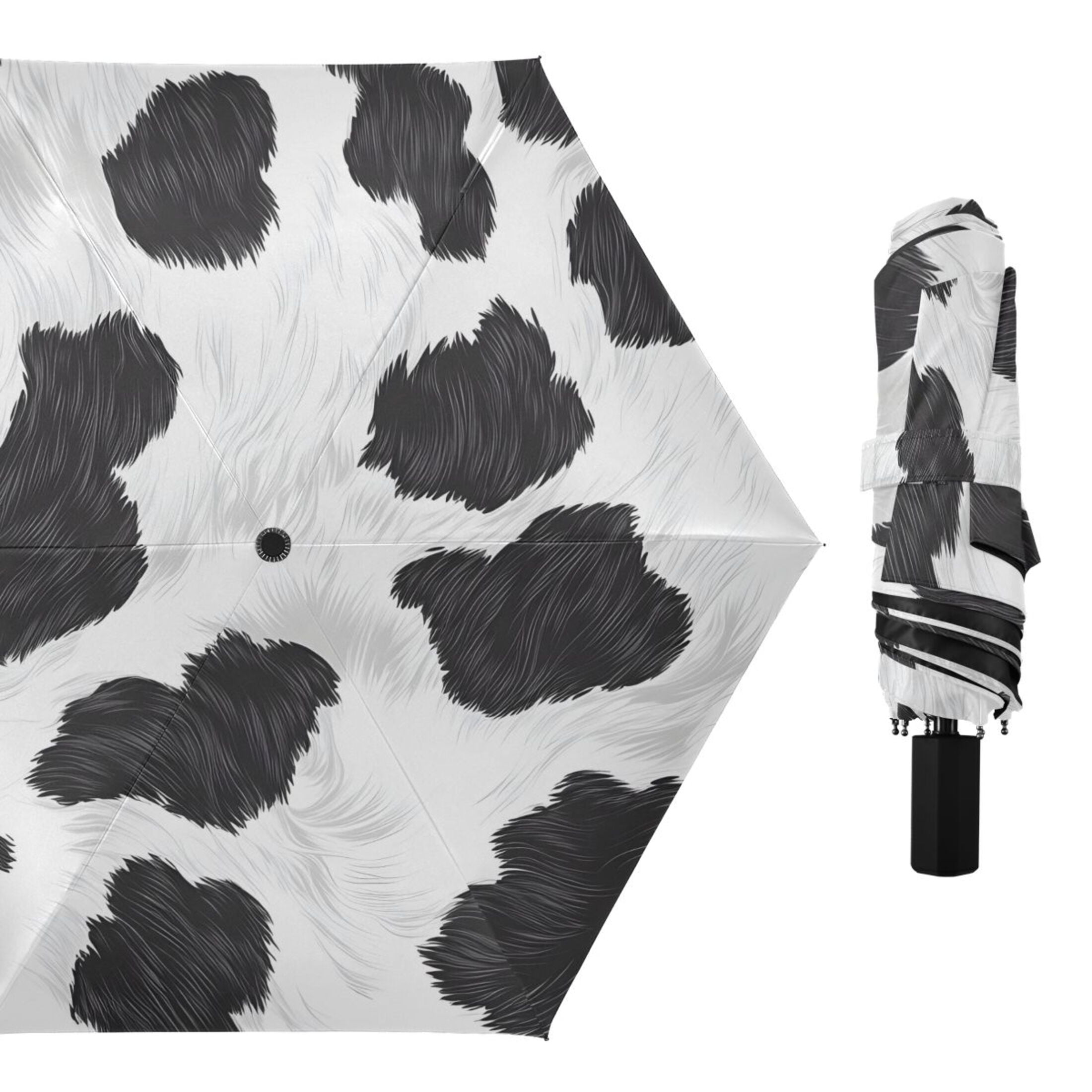 ALAZA Cow Print UPF 50+ Compact Folding Umbrella for Rain Travel Umbrella Packable