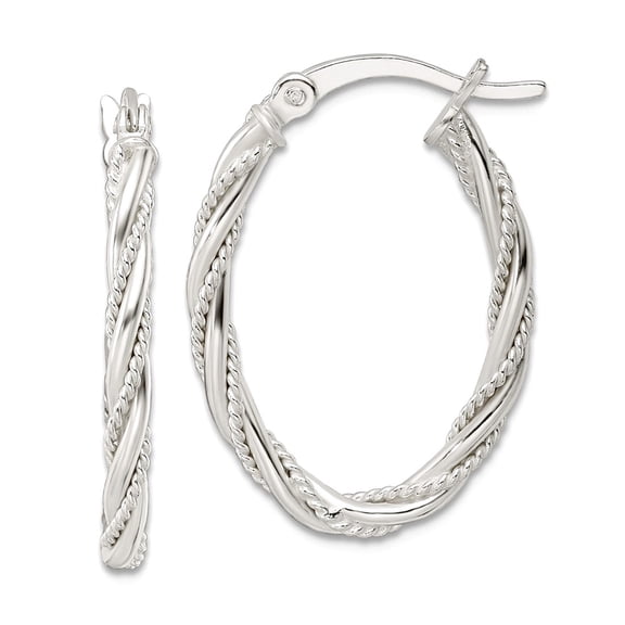 925 Sterling Silver Polished Twisted Rope Oval Hoop Earrings 26.15x18.12mm Wide 2.5mm Thick Hoop Earring for Women