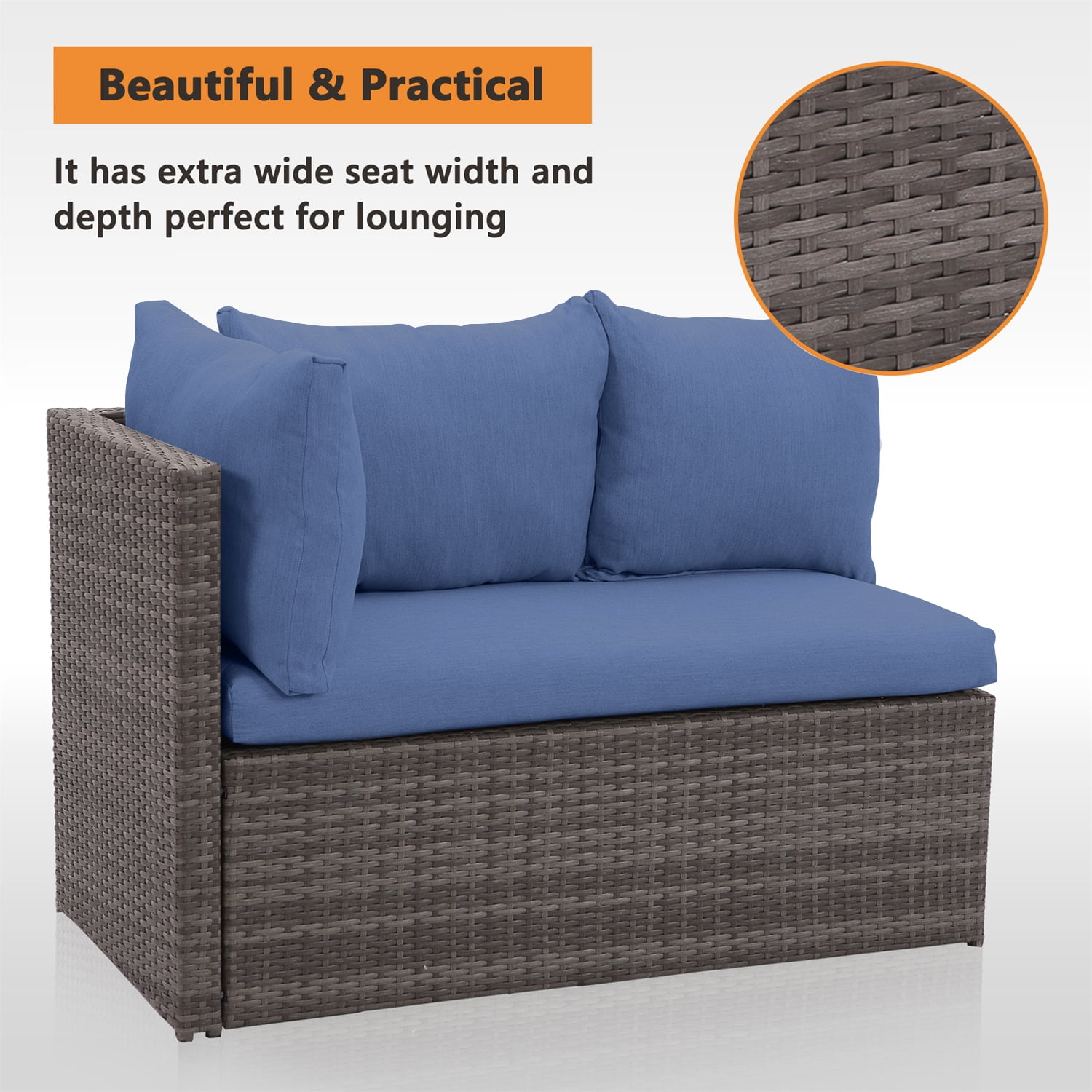 CozyHom 7 Pcs Outdoor Patio Sectional Dining Furniture Sofa Set PE Wicker Rattan Conversation Sofa Sets With Dining Table and Ottomans, Blue
