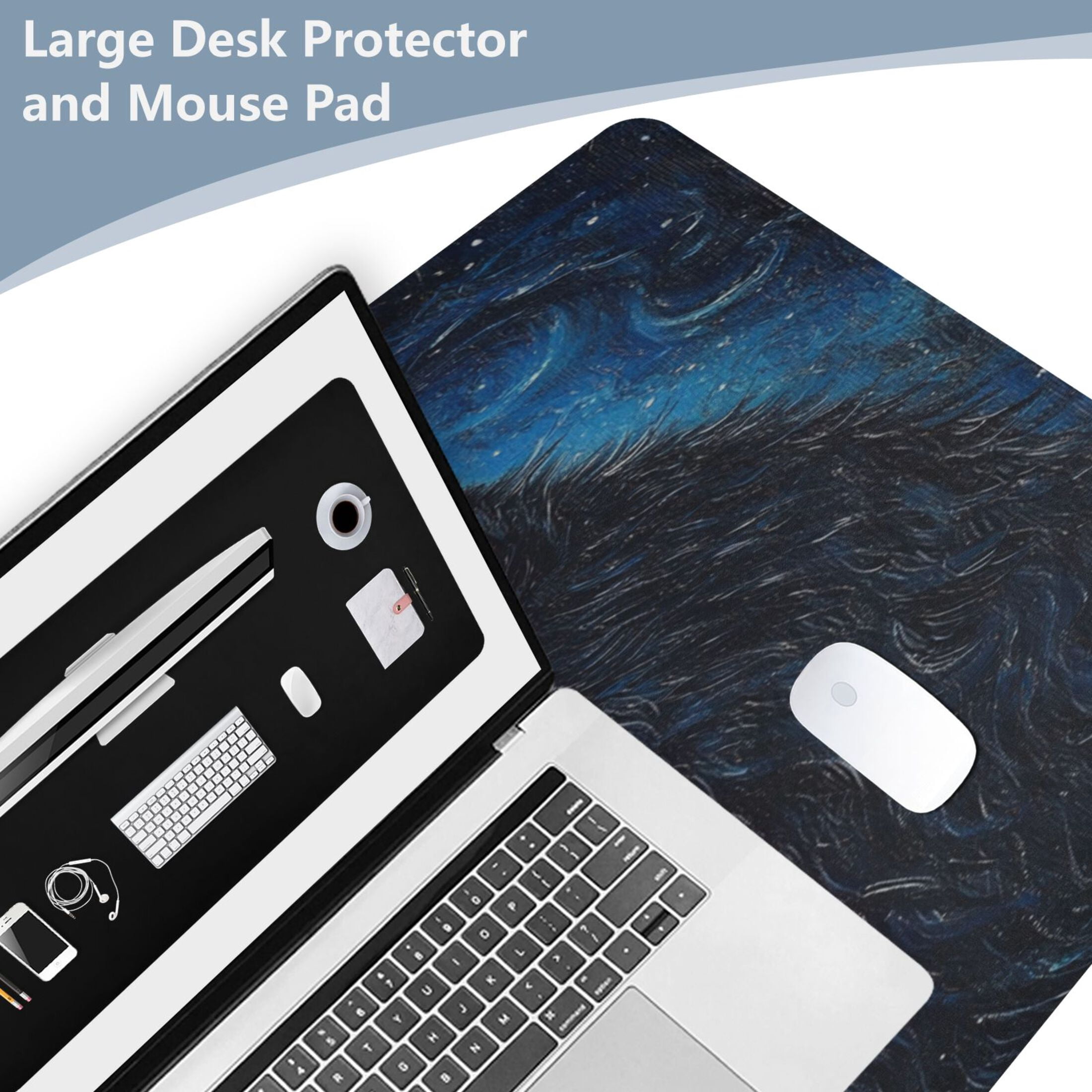 Wobogo Cool Black Wolf Gaming Mouse Pad Non-slip Leather Desk Mat Water Resist Keyboard Pad for Gamer Office 16.5×35.4in