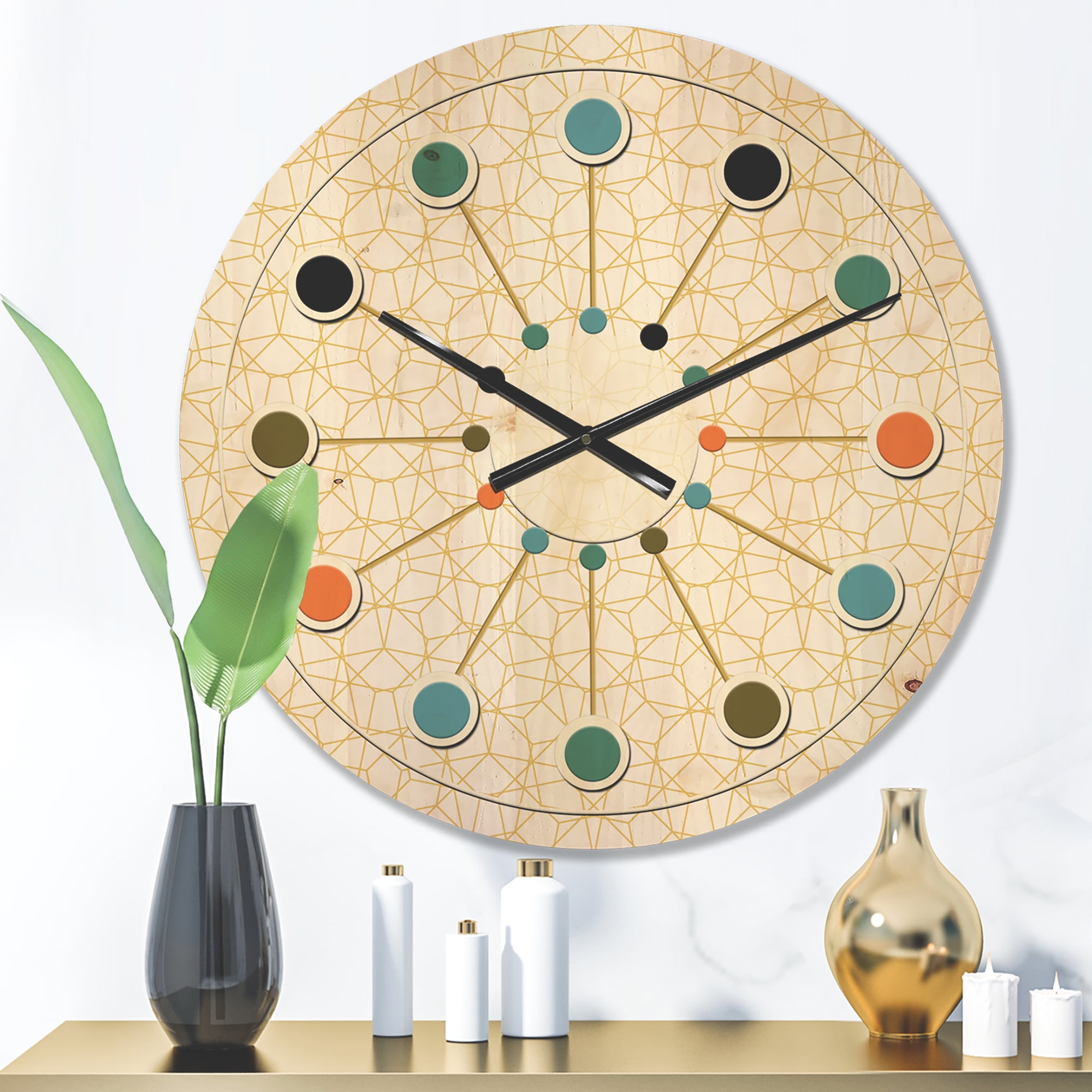 Designart 'Abstract Geometrical Retro Pattern' Mid-Century Modern Wood Wall Clock