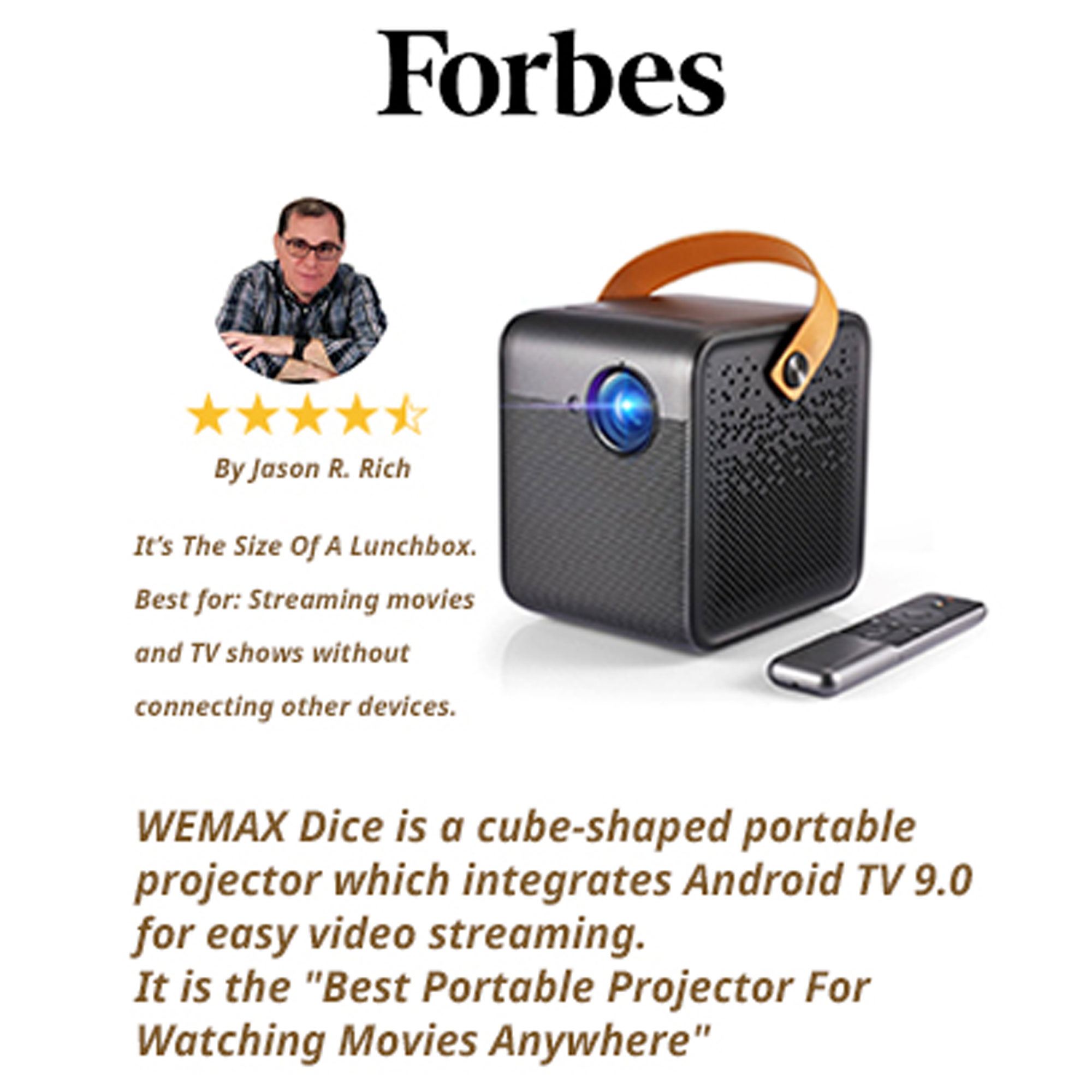 WEMAX Dice Outdoor Portable Projector, Android TV Movie Projector, 3 Hours Battery, 700 ANSI Lumens, Mobile Theater, WiFi Bluetooth HDMI USB, Dolby Audio DTS-HD, Auto Focus, Auto Keystone - image 4 of 10