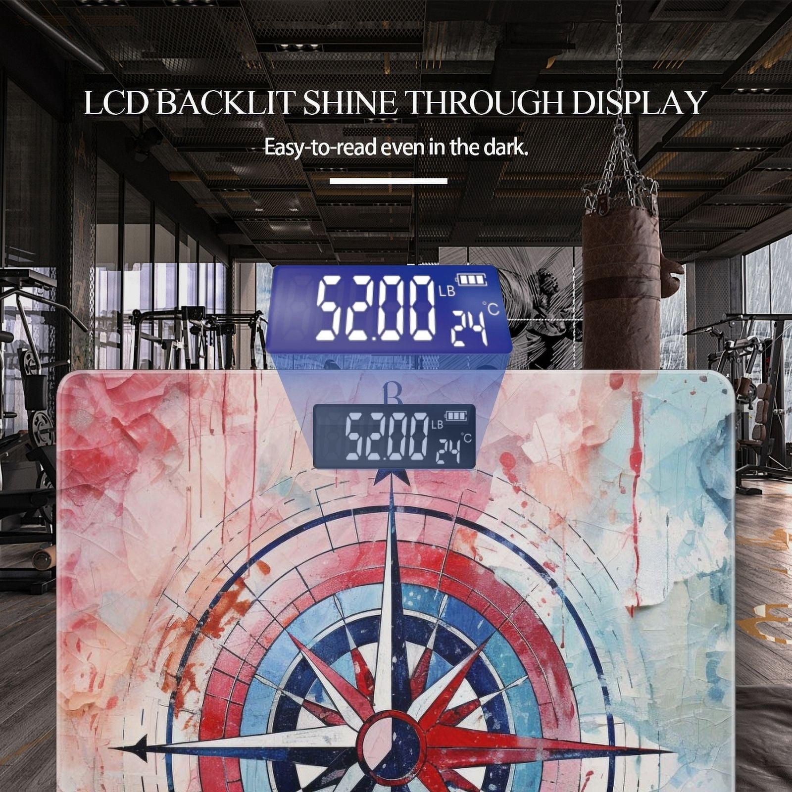 Bathroom Scale, Highly Accurate Digital Body Scale,Precisely Measures Weight up to 400 lbs-Nautical Compass In Shades Of Red And Blue