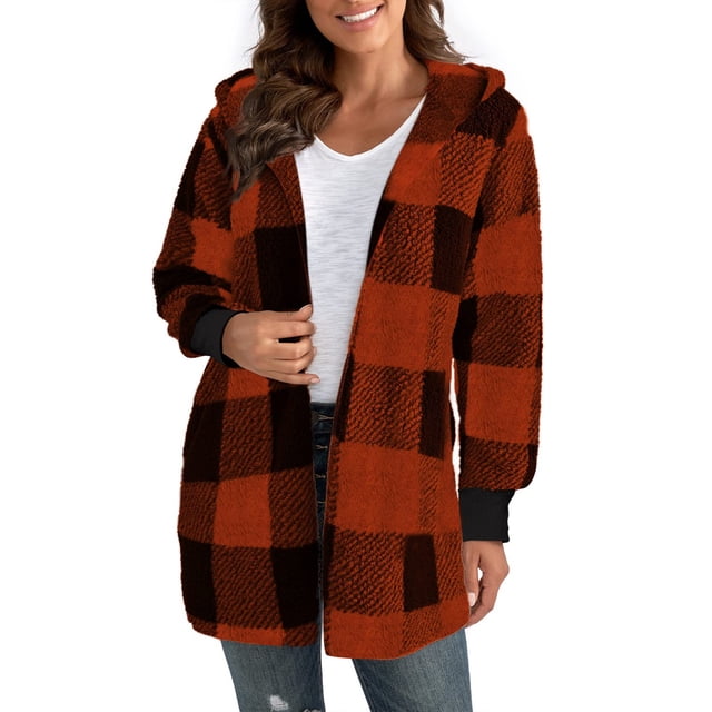Winter Coats Women, Oversized Plaid Faux Shearling Jacket
