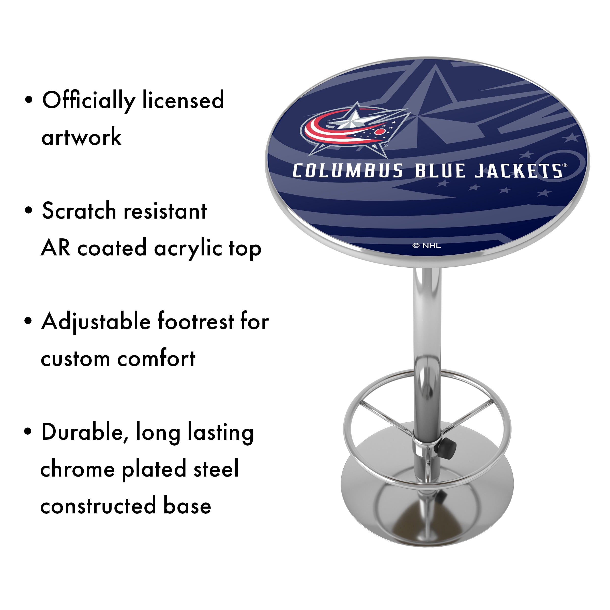 Columbus Blue Jackets Watermark Bar Table with Adjustable Footrest and Acrylic Top