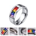 thumbnail image 3 of EeaseCA 1Pc Titanium Steel Ring Stylish Gay Pride Ring Colorful Inlaid Rhinestone Ring, 3 of 7