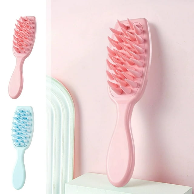 Champú para el cuero cabelludo Cepillo de masaje | Cerdas de silicona ajustables suaves y duras | Mango antideslizante de ABS | Herramienta portátil para el cuidado del cabello | Rosa y azul | 1