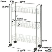 Household Essentials Slim Storage Cart, 3 Shelf Storage Cart with Wheels, Perfect for Laundry Rooms, Bathrooms, Pantries, Kitchens and More