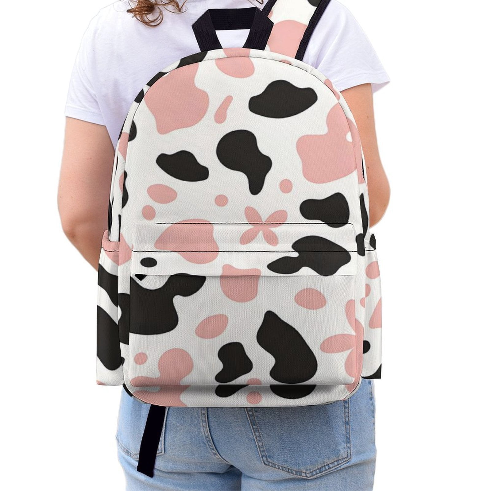 Large Capacity Half Print Backpack 11.8×16.5×5.9in Multifunctional Zipper Design Convenient Switch Simple Cow-print Pattern_3