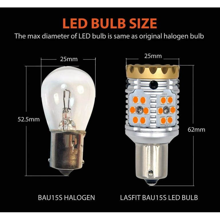 LASFIT PY21W BAU15S LED Bulb 12496 Amber CANBUS Error Free Anti Hyper Flash  LED Turn Signal Lights 28W 2600LM, Plug and Play(2 pack)