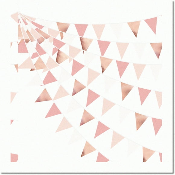 Rose Gold Bliss: 32Ft Dusty Blush Pink Pennant Banner - Elegant Triangle Flag Bunting Garland for Wedding, Birthday, Baby Shower & More!