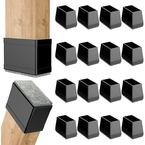 16 PCS Rectangular Silicone Chair Leg Protectors for Hardwood Floors, Black Furniture Leg Caps with Felt Pads, Protect Wood or Tile Floors, Reduce Noise, Easy to Move (0.75" x 1")