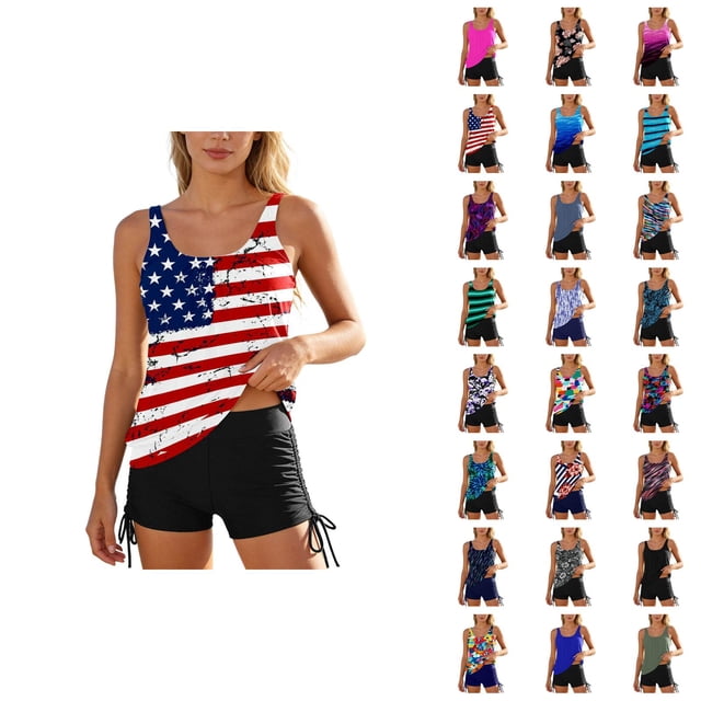 Womens Swimsuits Tankini 2026 Fashion Modest Full Coverage Top with High Waisted Shorts Two Piece Bathing Suits Woman