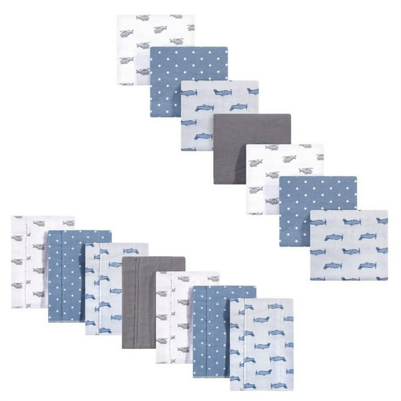 Hudson Baby Infant Boy Cotton Flannel Burp Cloths and Receiving Blankets, 14-Piece, Airplanes Helicopters, One Size