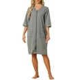 thumbnail image 2 of INSPIRE CHIC Women's Pajamas 3/4 Sleeves Spa Bathrobe Loungewear Zipper Up Robes M Gray, 2 of 6
