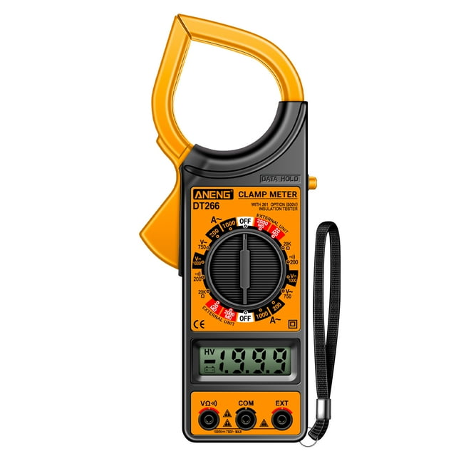 ANENG ANENG DT266 Pince-Mètre Auto-Rangée avec LCD, Comptes 1999, Tension/courant AC/DC, Résistance, Buzzer, Maintien de Données, Sans Batterie Incluse, Jaune