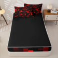 thumbnail image 4 of Erosebridal Red Pixel Grid Zipper Queen Comforter Set with Fitted Sheet and 2 Pillowcases,Modern Geometric Art Zipper Bedding Set For Boys,Black Reversible,4pcs, 4 of 7