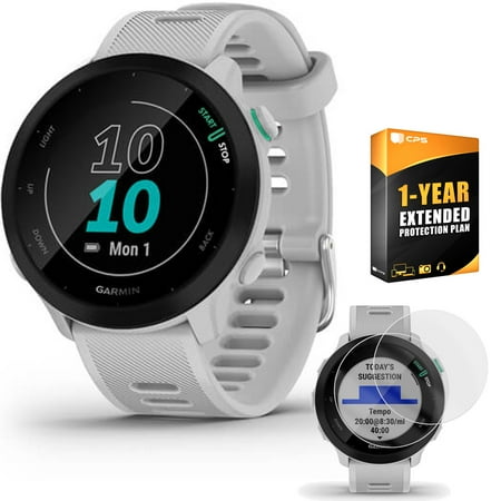 Garmin Forerunner 55 GPS Running Watch (White) with 2-Pack Screen Protector Bundle