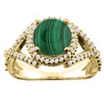 thumbnail image 1 of 14K Yellow Gold Natural Malachite Ring Round 8mm Diamond Accent, size 7.5, 1 of 4